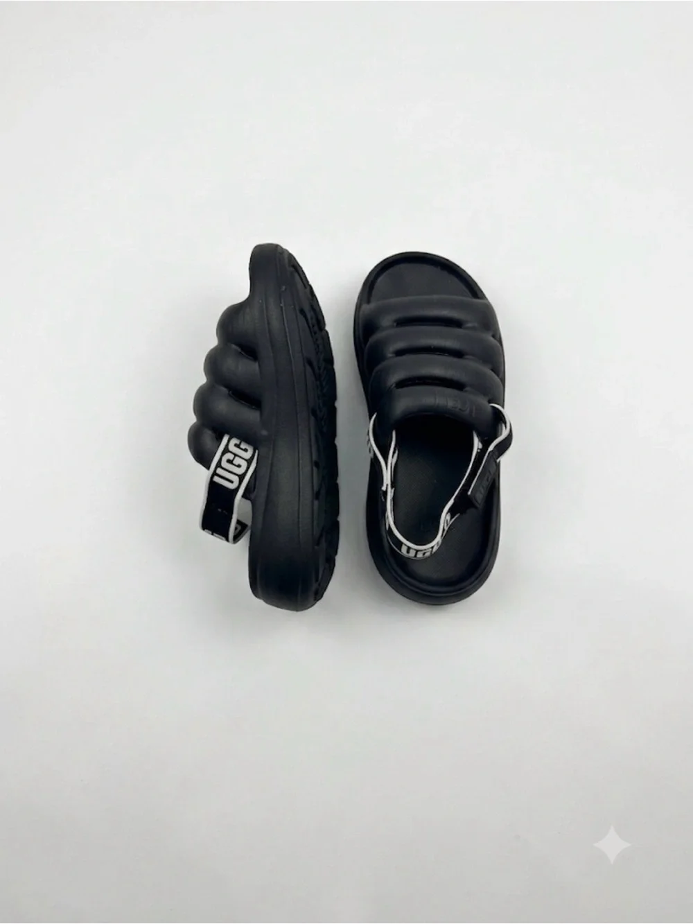 UGG Kids Black Puffer Slide Sandals with Branded Heel Strap